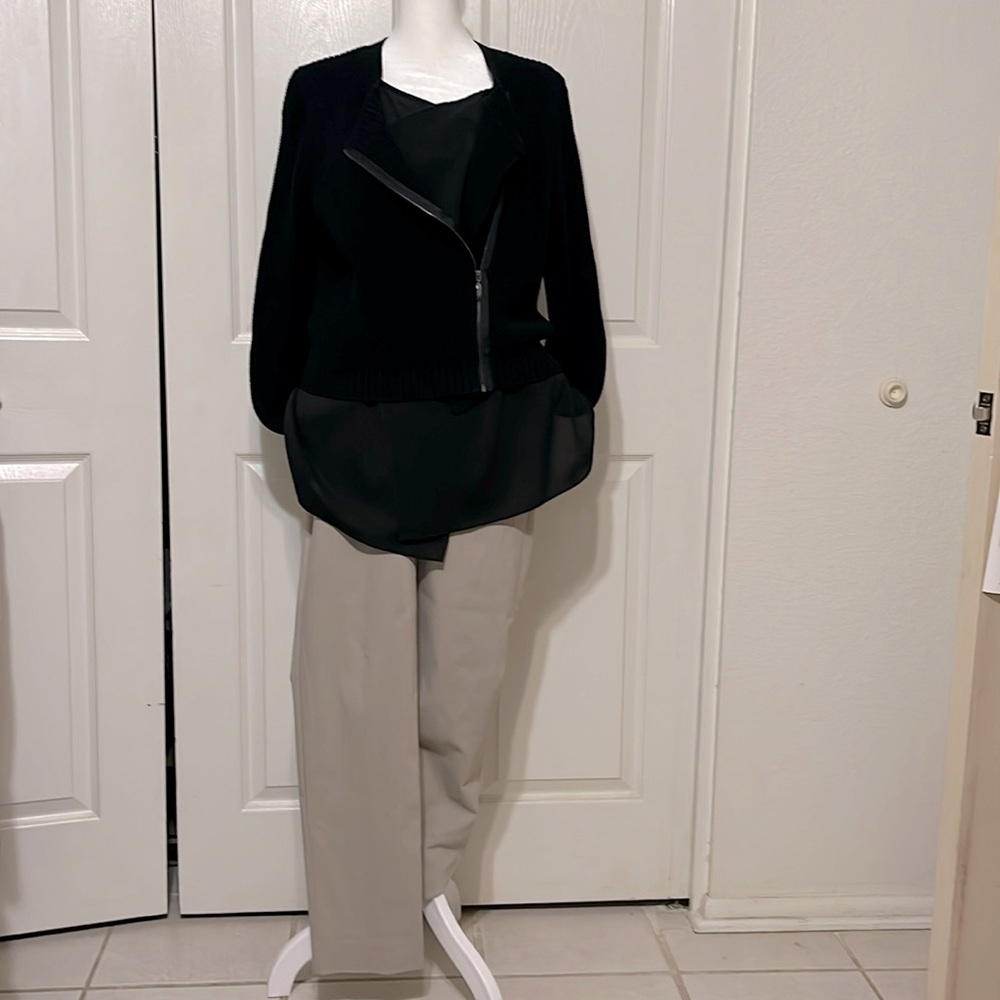 Chico's Black Crewneck Zip-Front Sweater